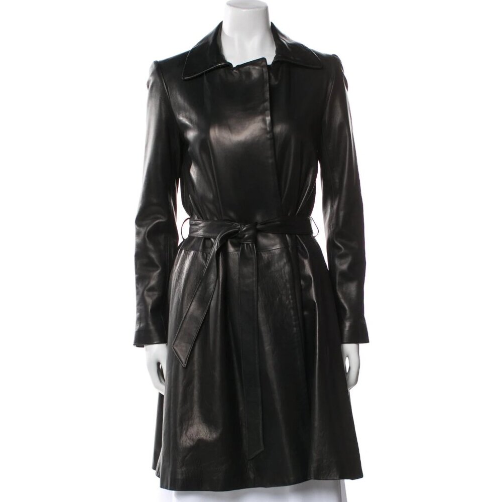 The Row Buttery Soft Black Leather Belted Trench Coat Size 2